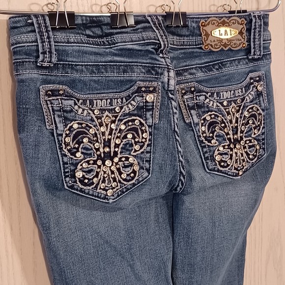 LA Idol USA Jeans, Size 5, Flared 8", Low-Rise, Boot Cut, 30W x 30L, Bedazzled - Picture 10 of 12
